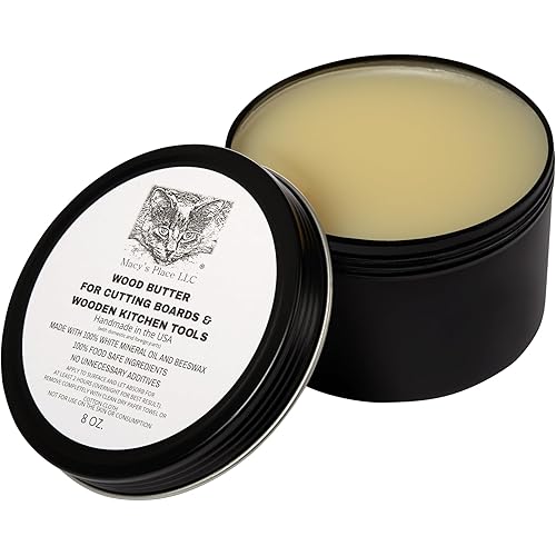 Wood Butter Cutting Board Wax - 8 fl oz - Conditioner for Butcher Block and Wooden Kitchen Tools. Macy;s Place Food Grade Mineral Oil and Beeswax for Wooden Tools. Support Animal Rescue