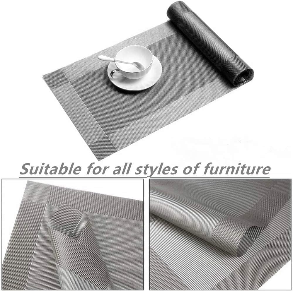 Dining Table Runner and Placemat Set of 8 Modern Place Mats for Dining Table Decor Kitchen and Table Linens Coffee Mat for Christmas Dinners Silver