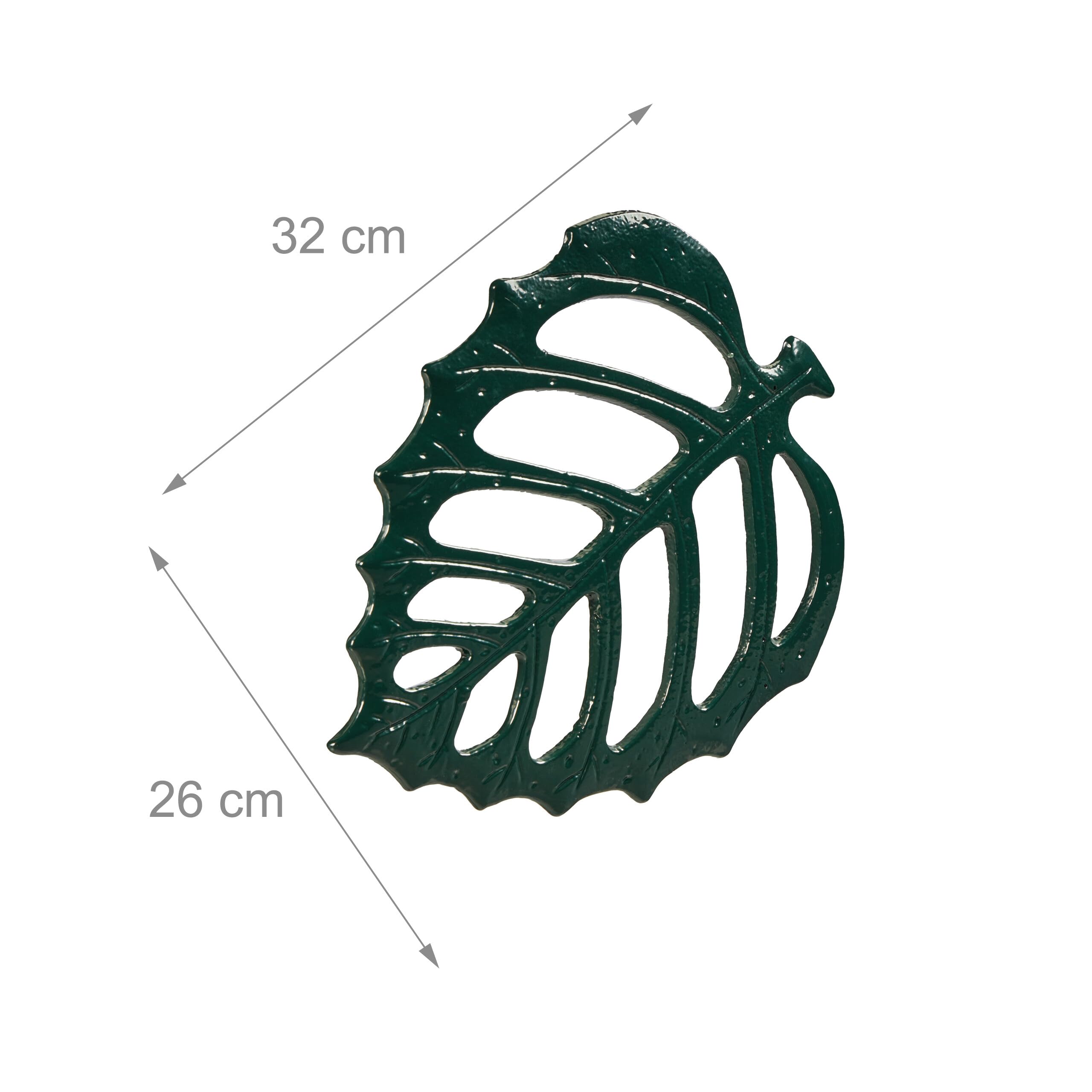 Relaxdays Pietra Decorativa da Giardino, Design a Foglia, Stepping Stone per Aiuole e Prati, Ghisa, 26 x 32 cm, Verde