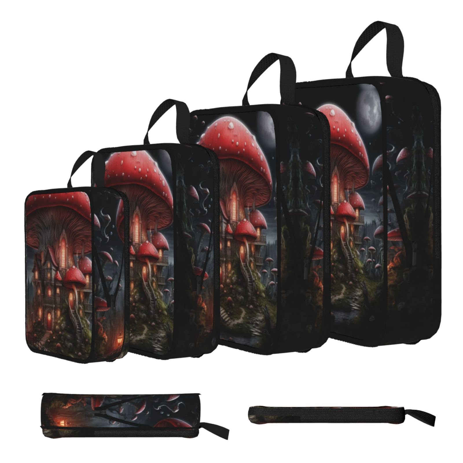 Sxzvvbn Black Red Mushrooms In The Night Sky Compression Packing Cubes 4 Piece Set