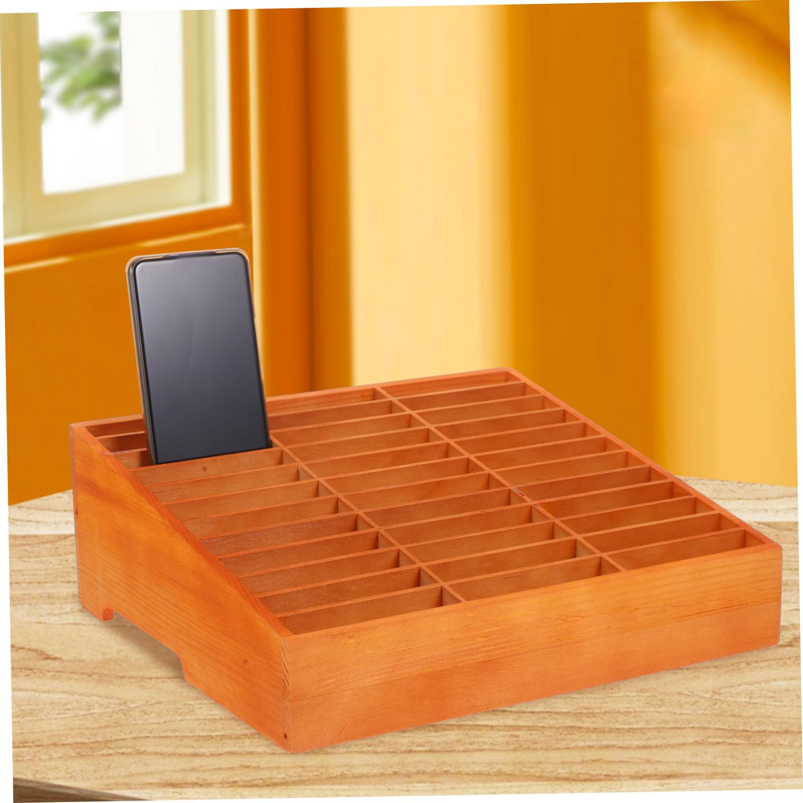 Scatola Porta Cellulari in Legno da Scrivania Scomparti Multipli | Organizer Desktop per Telefoni e Forniture, per Tavoli Riunione, Design Multicomparto per Ridurre Disordine