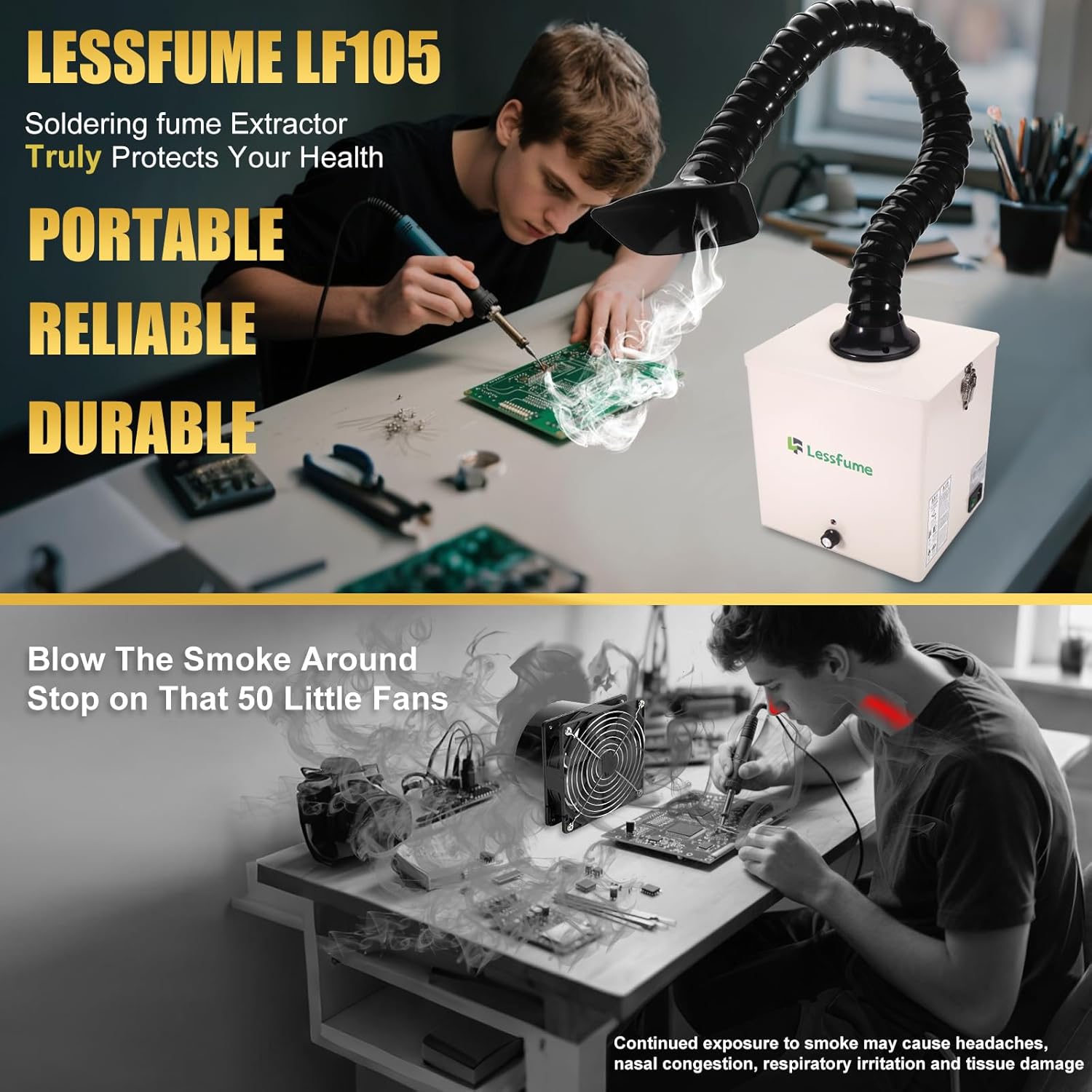 LF105 Solder Fume Extractor: 105W Powerful Suction 220m³/h, 3-Stage Filtration, Low-Noise,High Efficiency Smoke Absorption for Laser Engraver 5W&10W, Nail Salon,Soldering,3D Printing Fume Extractor