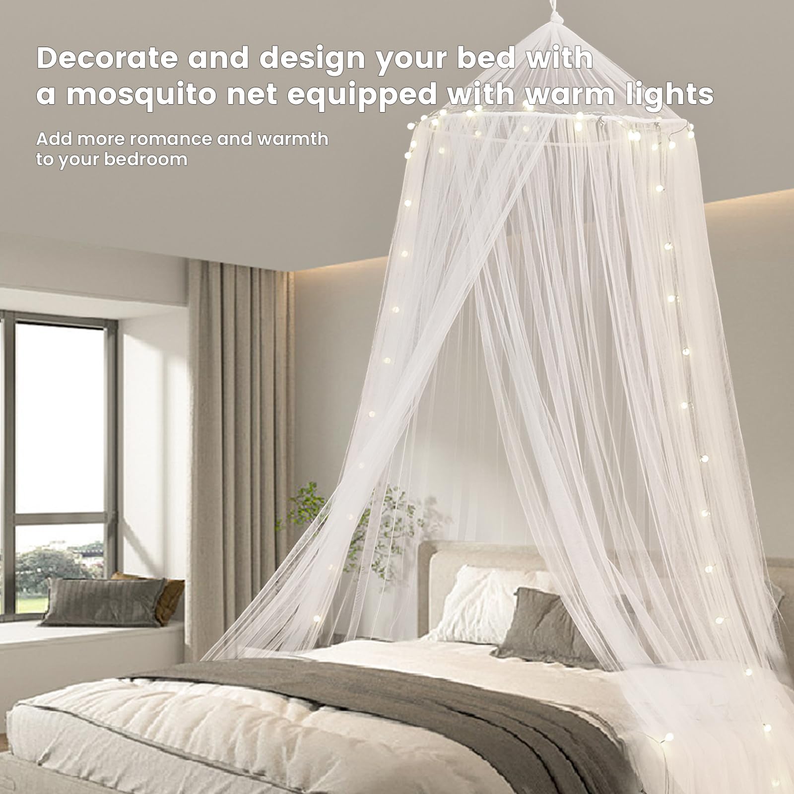 ZIQINPSQ Bed Canopy for Girls,Canopy For Bed,Princess Mosquito Net Play Tent For Kids,Hanging Bed Net Cover For Girls Room Decor (White) - Image 2