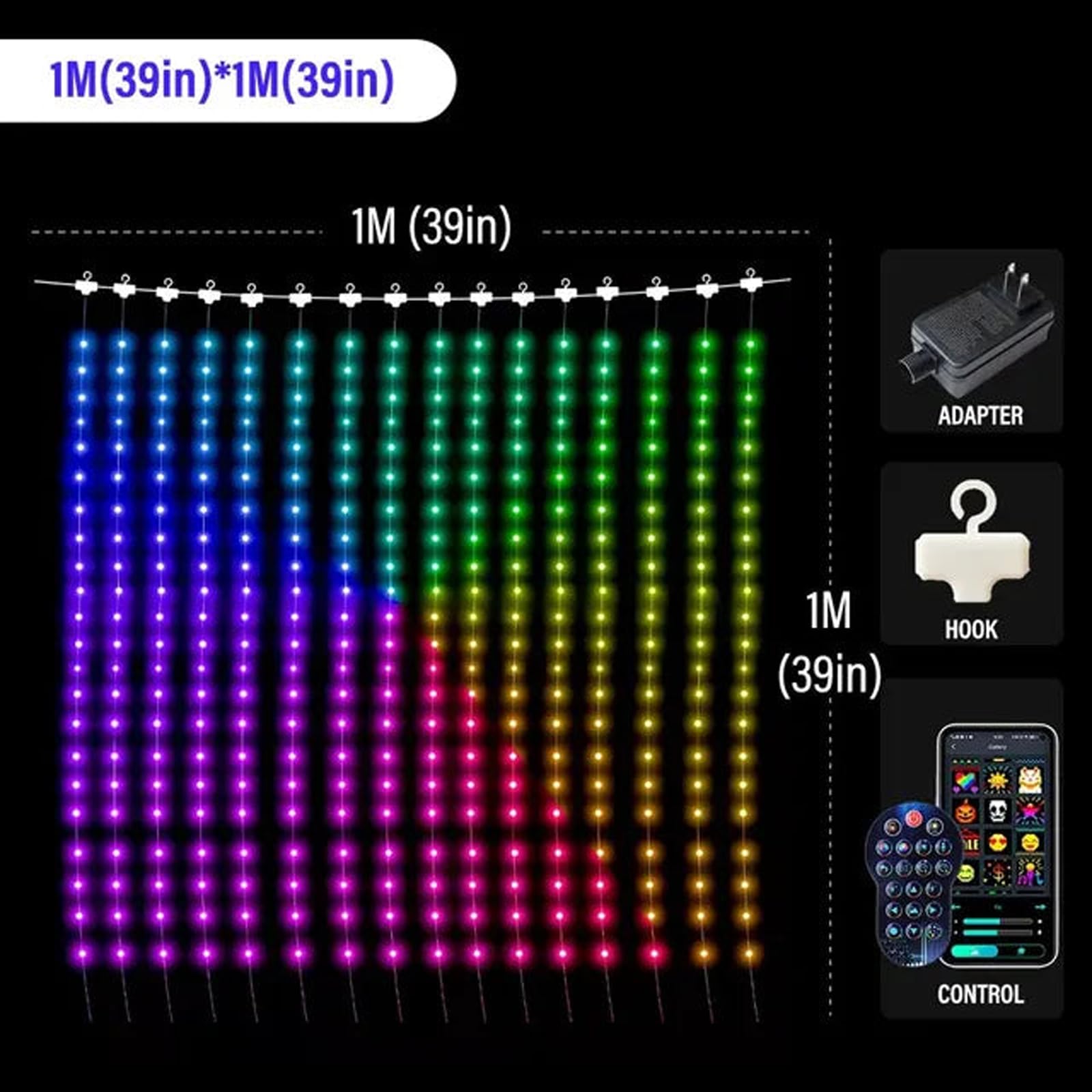 ColorWaves LED Curtain Sync Lights, Intelligente Lichterkette, Dynamische DIY Vorhang Mit Fernbedienung Und APP, RGB Party Licht Für Schlafzimmer Wand (1 * 1M)