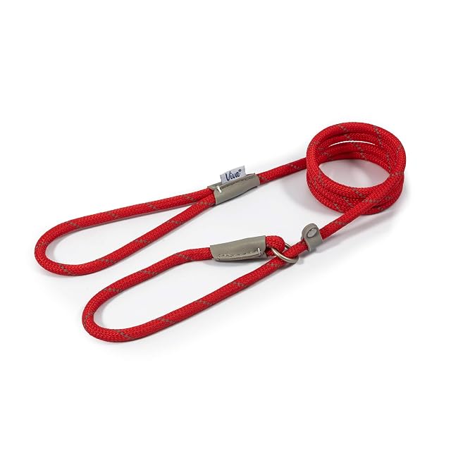 Ancol Viva - Correa Reflectante para Perro con Cuerda Reflectante y Piel, Color Rojo, Accesorio…