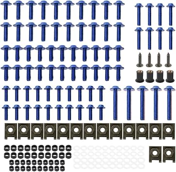 JSCARLIFE 177Pcs/Set Motorcycle Fairing Bolts & Nuts Kit,M5 M6 Motorcycle Windscreen Screws Aluminum Fairing Fastener Clips Universal Bodywork Screws Motorcycle Replacement Parts (Blue)