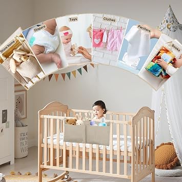 Hanging Baby Bed Organiser 2-in-1 Baby Nursery Organiser Hanging Baby Bed Adjustable Organiser Children's Room Hanging Bed Accessories Suitable for Storing Nappies Toys Khaki