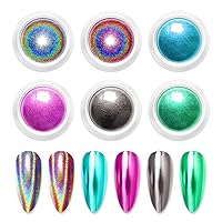 Vista 19 de 6 tarros de polvo de uñas cromado, juego de polvos de uñas con efecto cromado, polvo brillante con brillo para uñas con efecto espejo mágico