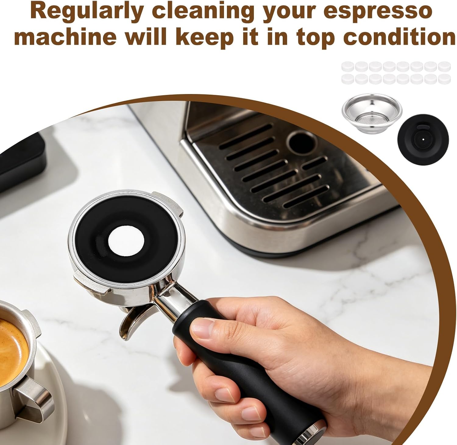 Espresso Backflush Clean Disc with Water Filter Basket for Breville Sage | 16 Cleaning Tablets for Breville Sage Machine for Express Bambino Bambino Plus Barista Pro Impress Barista Touch Infuser