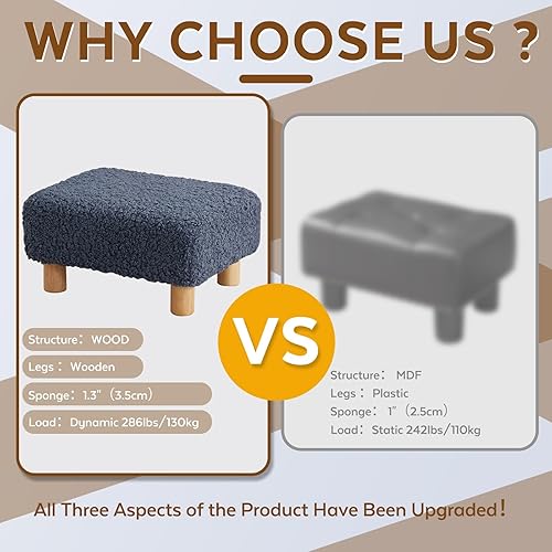 Miniatura 4 de Taburete pequeño otomano, reposapiés otomano de sherpa, reposapiés otomano para sofá, reposapiés rectangulares y otomanos, pequeño para sala de Azul
