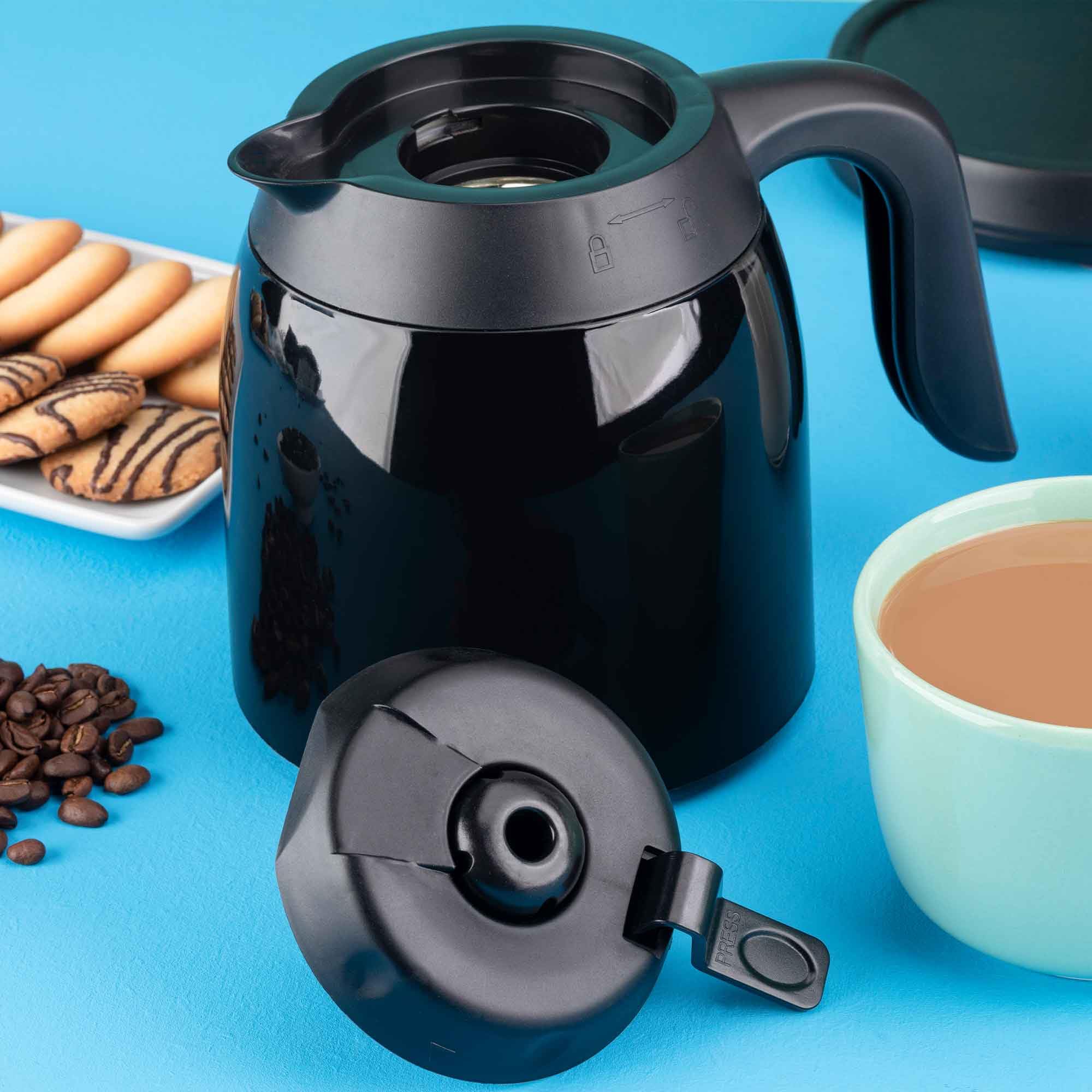 JATA JECA1800 - Cafetera Goteo. Cafetera Electrica de 2 a 12 Tazas. Con Jarra Termo. Mantiene Temperatura hasta 12 Horas. Filtro Permanente. Capacidad: 1 L. Compacta. Apagado Automático. 650 W