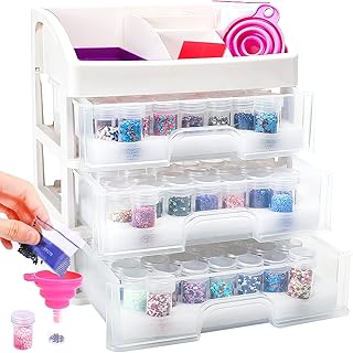 Diamond Painting Accessories Storage Containers, Plastic Storage Box with Drawer 111 Slot Individual Containers Desktop Storage Case for Diamond Art Nail Pill Rhinestones Beads Organizer