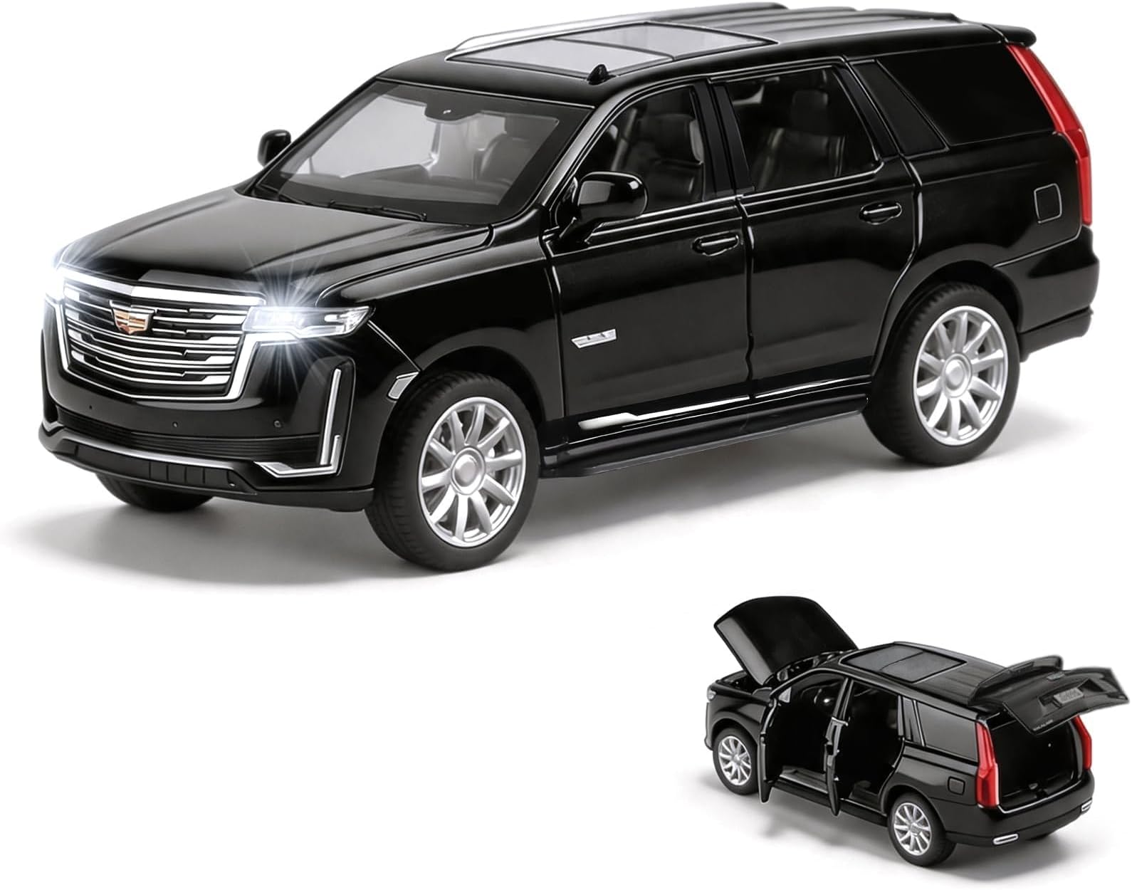 WAKAKAC Toy Cars Compatible for 1:32 Escalade SUV Model Cars, Pull Back Die-cast Vehicles, Collectible Cars with Sounds&Lights for Kids Boys Girls and Adults, Gift Black