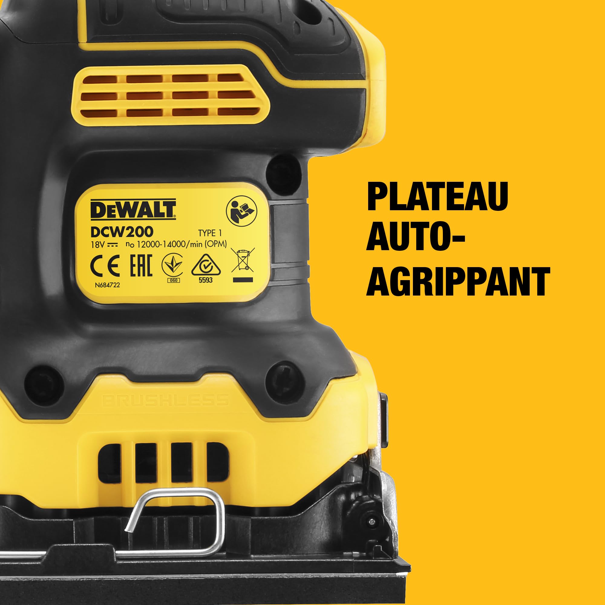 DEWALT Ponceuse 1/4 de Feuille - XR 18V - Brushless - Sans Batterie Ni Chargeur - En Coffret TSTAK Argenté, DCW200NT-XJ