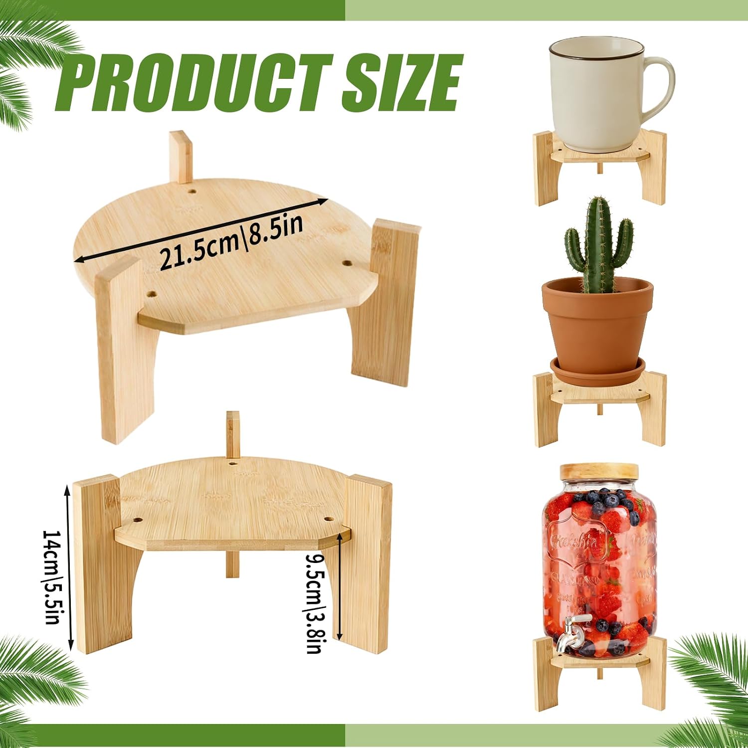 Wood Drink Dispenser Stand Natural Bamboo Fits 7.8 in (20 cm) Inch Diameter Beverage Jugs Elegant & Sturdy Stand for Home, Parties, & Catering Events
