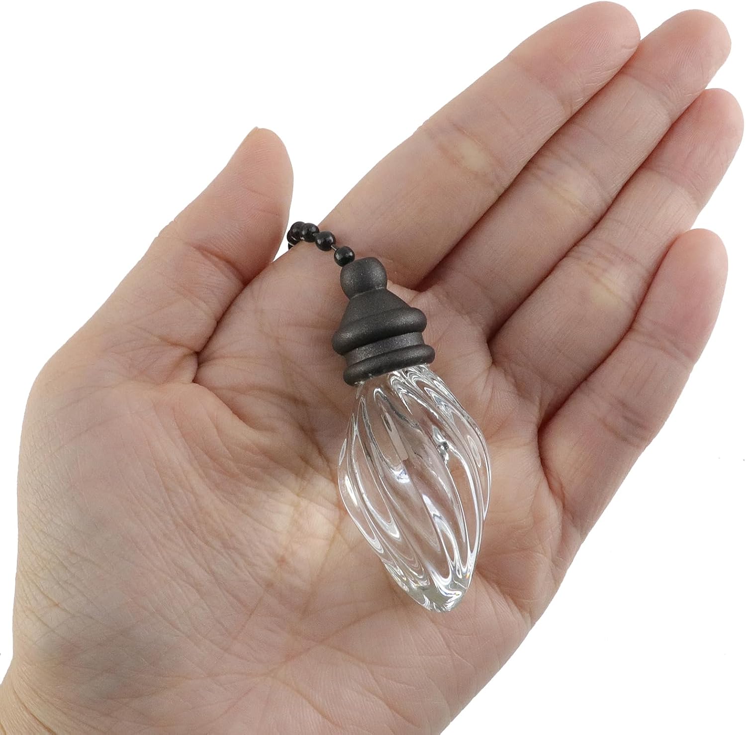 2 Pcs Ceiling Fan Pull Chain Ornaments 12 Inches Light Pull Beaded Chain with Clear Glass Spiral Droplet Pendant Decorative Extension with Connector(Black)