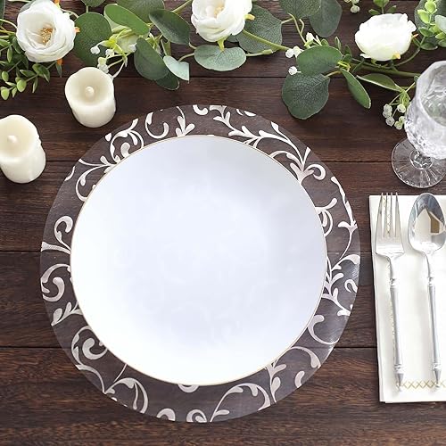 Miniatura 4 de Efavormart - Juego de 10 manteles individuales redondos de organza transparente plateado metálico con diseño de flores en relieve, manteles