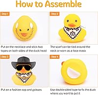 Vista 4 de wonuu Pato de goma para automóvil, decoración de pato amarillo con sombrero de sol, collar, gafas de sol para decoración de tablero de automóvil
