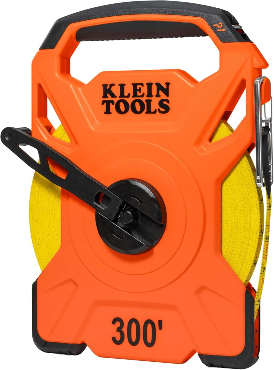 94300RT 300-Foot Open Reel Tape Measure, PVC-Coated Fiberglass Tape with Carabiner and Hook, 3:1 Planetary Gear System, Metal Stake, Double-Sided Measurements