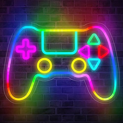 Qusea Letrero de neón con forma de gamepad RGB LED luces de neón para juegos, regalo de juego alimentado por USB, regalo para niños, dormitorio,