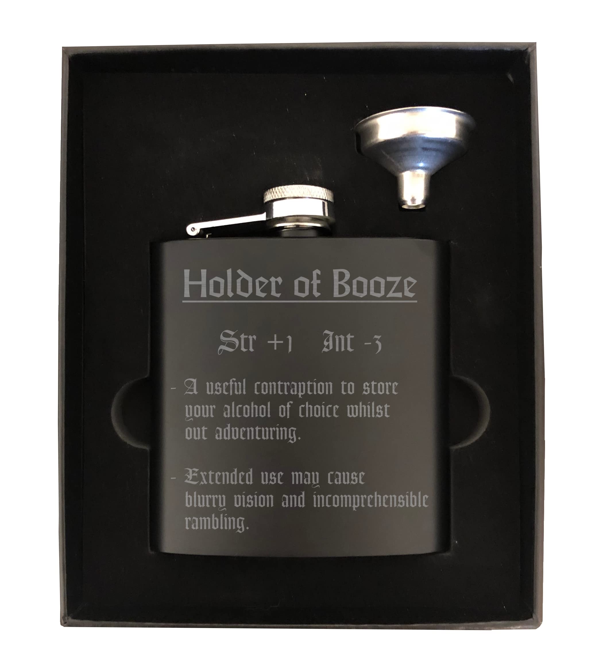 D&D Roleplaying Engraved Steel Flask - Holder of Booze Funny Item Description - Nerdy Gift, dnd, Dun