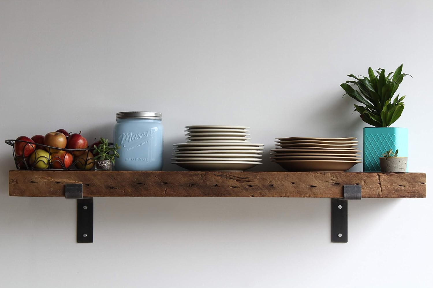 Urban Legacy Reclaimed Barn Beam Deep Shelves | Deep Shelves with Brackets Included, Set of 2 | (Natural Low Profile Bracket, 48" x 11" x 3")