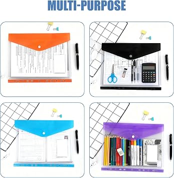 18 Pack Plastic Wallets A4 Punched Pockets, Expandable Folders for Paperwork A4 with Snap Button, Label Pocket & Ring Binders, Ideal Binder Folder for School Office Home