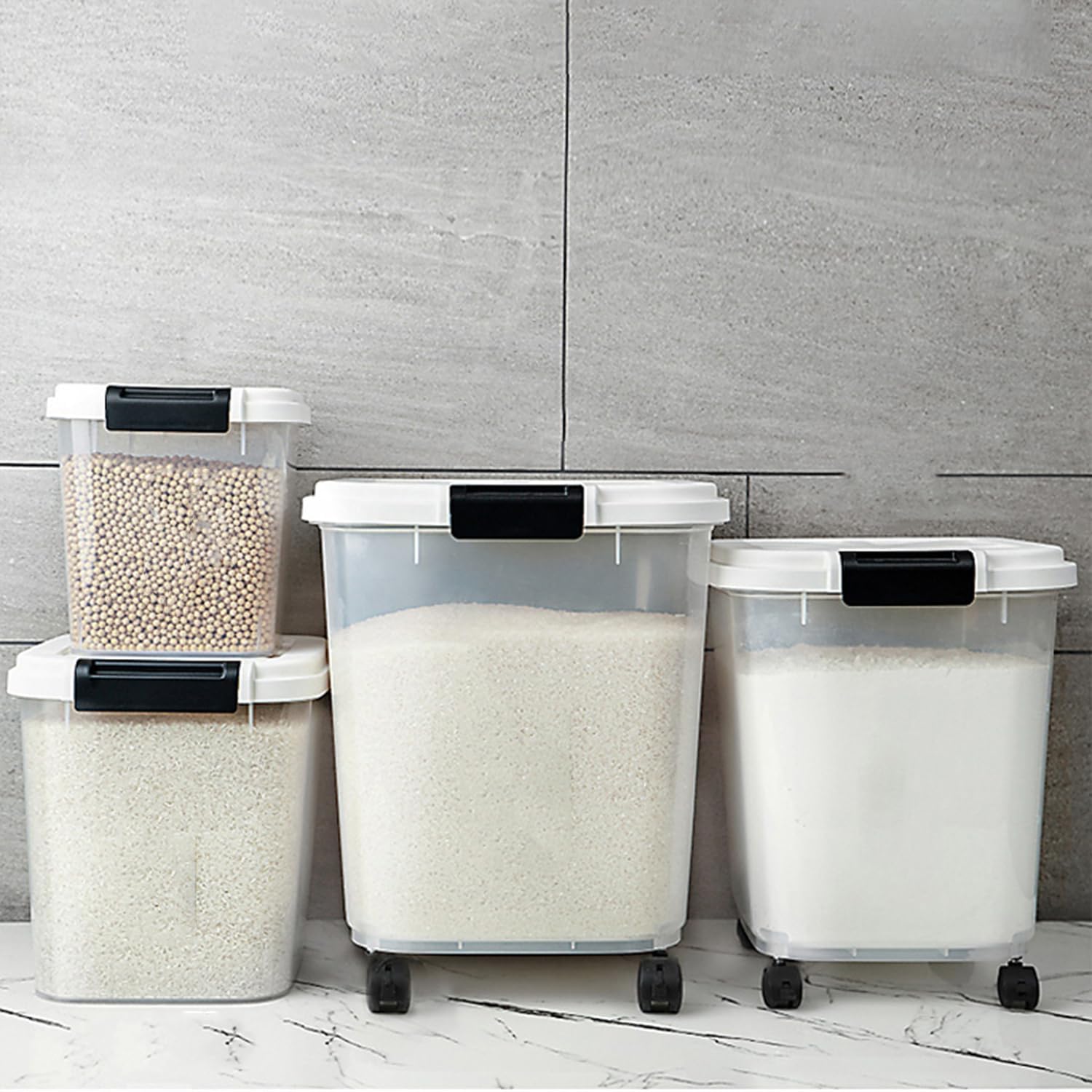 HANAMYA 20 LB Rice Storage Container with Measuring Cup, BPA free, For Rice | Grain | Pet Food | Flour, 1 count, Clear & Black