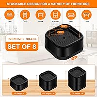 Vista 2 de shouwuhho 8 Pack Furniture Risers Adjustable Bed Risers Heavy Duty Lifts Height 1", Square Stackable Bed Risers 1, 2 or 3 Inch for Desk Leg Table