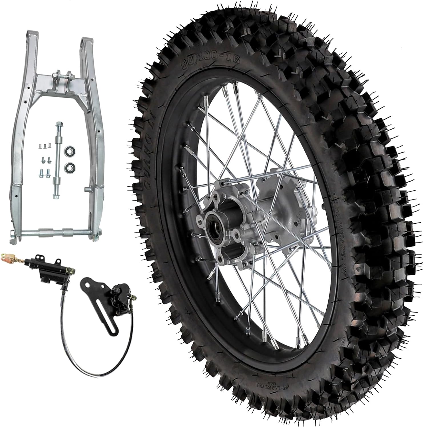 90/100-16 Rear Wheel Tire and Rim 1.85 x 16 with 15mm Bearing & 16'' Rear Wheel Swingarm & Brake Caliper for Pit Pro Trail Dirt Bike SSR TaoTao Apollo Motocross Motorcycle Off-Road