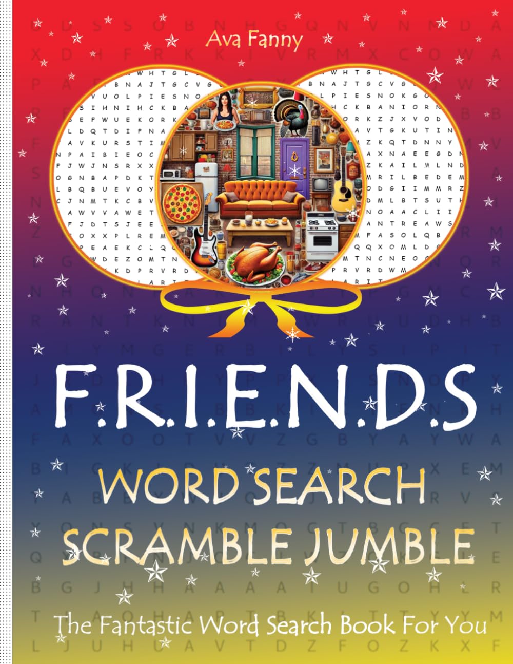 Friends TV Show Word Search and Quotes Book cover with 413 iconic quotes and 1080 words