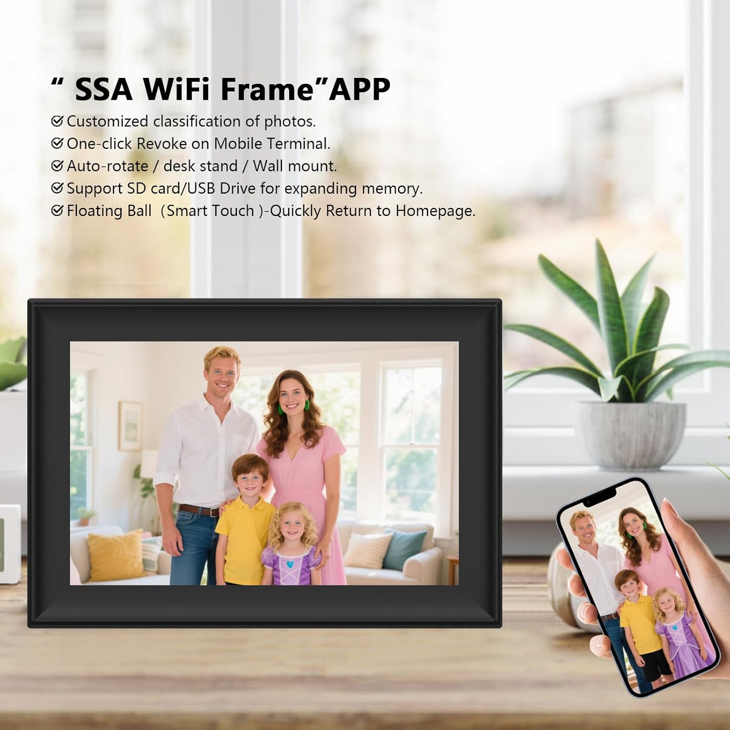 SSAWiFiFRAME Digital Picture Frame 10.1 inch Photo Frame, 32GB HD IPS Touchscreen, 50 Photos /200MB Video Sharing via Free APP Expandable Storage via USB or SD Card (up to 64GB),Birthdays, Christmas - Image 3
