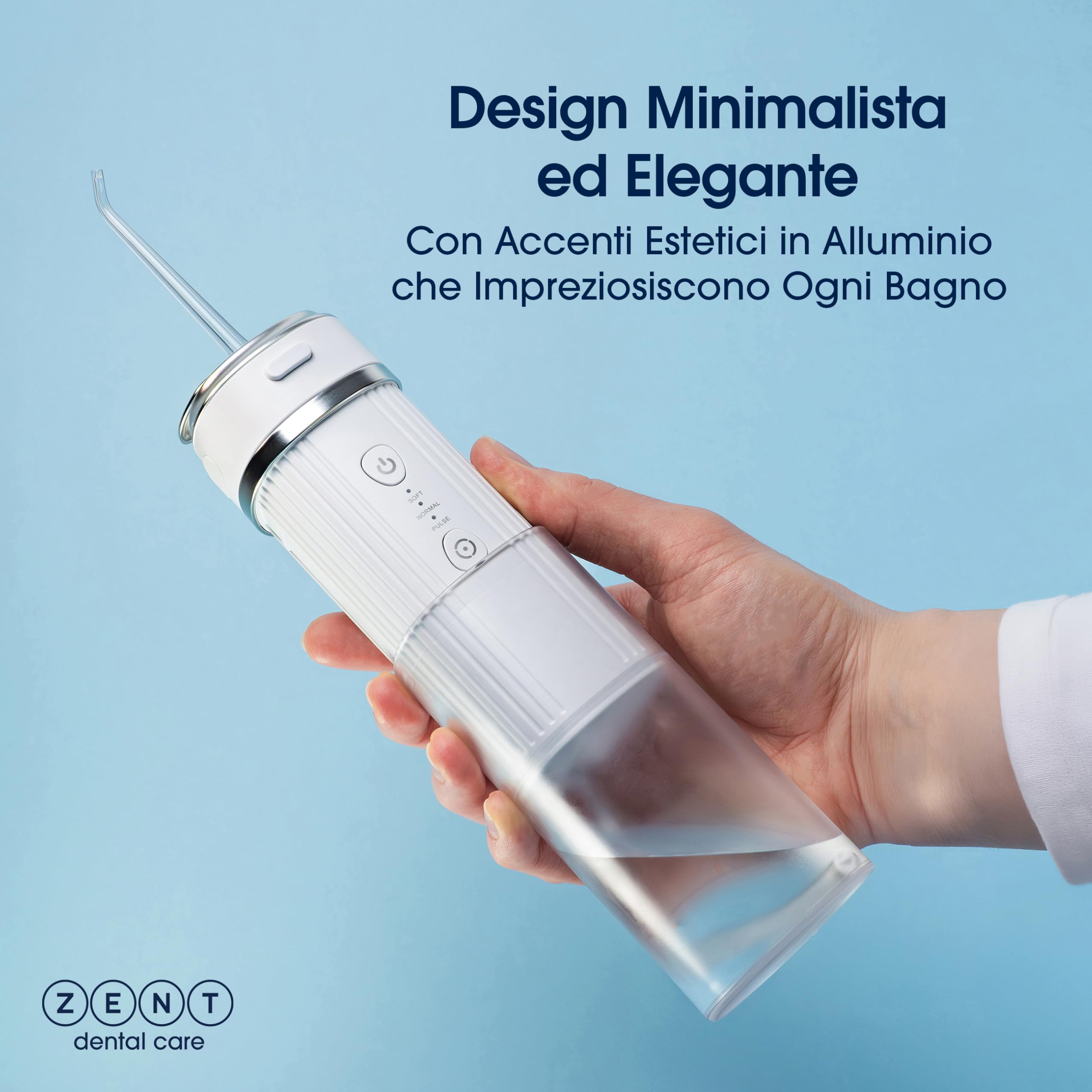 ZENT Idropulsore dentale portatile, Irrigatore orale da viaggio, Tecnologia rotante avanzata 360°, 3 testine speciali, Pressione regolabile, Rimozione della placca, Dimensioni compatte, Nero