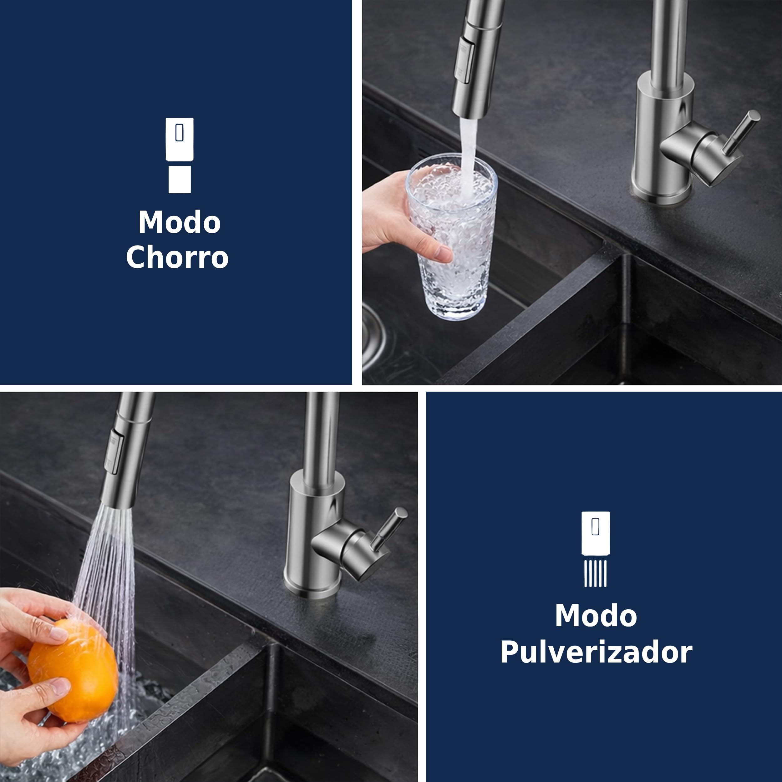 Grifo Cocina Extraible 360° Acero Inoxidable 304 – 2 Modos de Rociador, Manguera Extensible, Instalación Fácil, Compatible Estándar, Agua Fría y Caliente – Grifos Cocina Fregadero Moderno — view 8