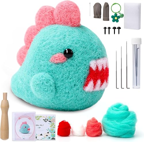 LOKUNN Kit de inicio de fieltro de aguja, kit de animales, herramientas completas, manualidades para adultos principiantes (monstruo azul)