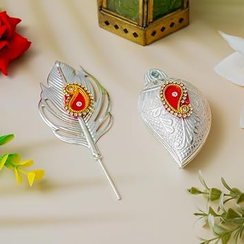Webelkart Art Deco Silver Roli Chawal Box with Leaf Motif – Red Velvet Interior – Kumkum, Chandan, Haldi, Sindoor – Puja & Festival Gift