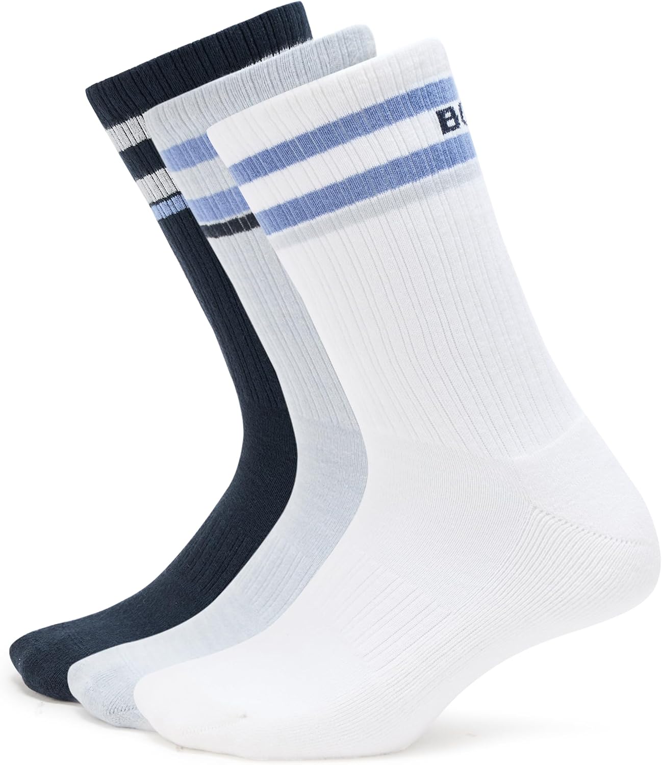 BOSS Men's 3-pack Back Logo Ribbed Cotton Socks