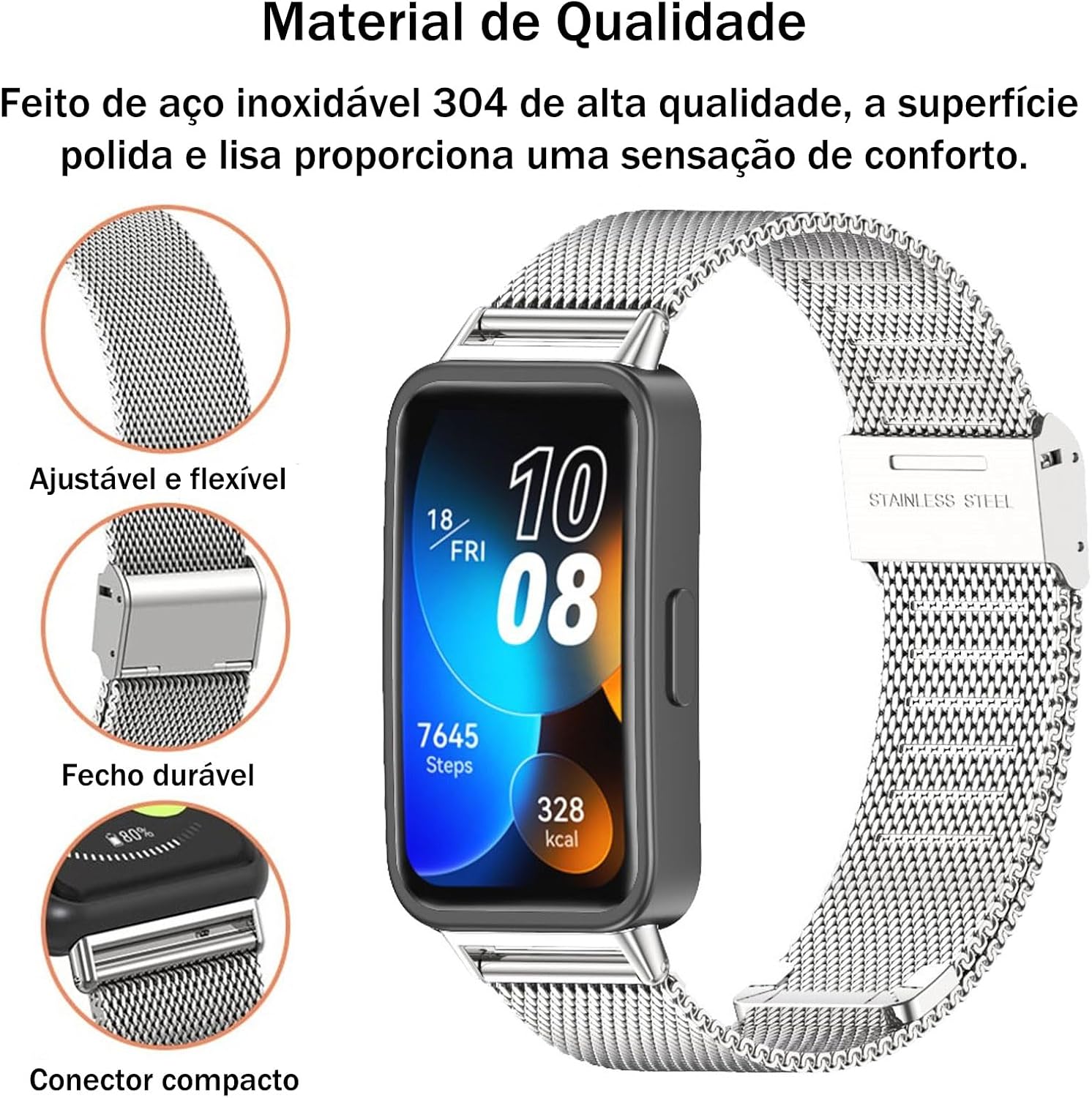 HAOZHI Pulseira Compatível com Huawei Band 10 9 8,Bracelete Correia de Metal para Huawei Band 10,9,8 HAOZHI Pulseira Compatível com Huawei Band 10 9 8,Bracelete Correia de Metal para Huawei Band 10,9,8
