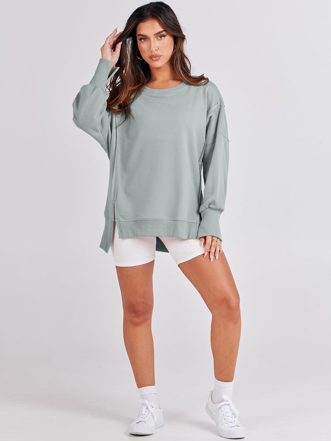 ANRABESS Womens Oversized Sweatshirts Crew Neck Long Sleeve Shirts Casual Loose Slit 2025 Fall Outfits Y2K Teen Girls Clothes - Image 7