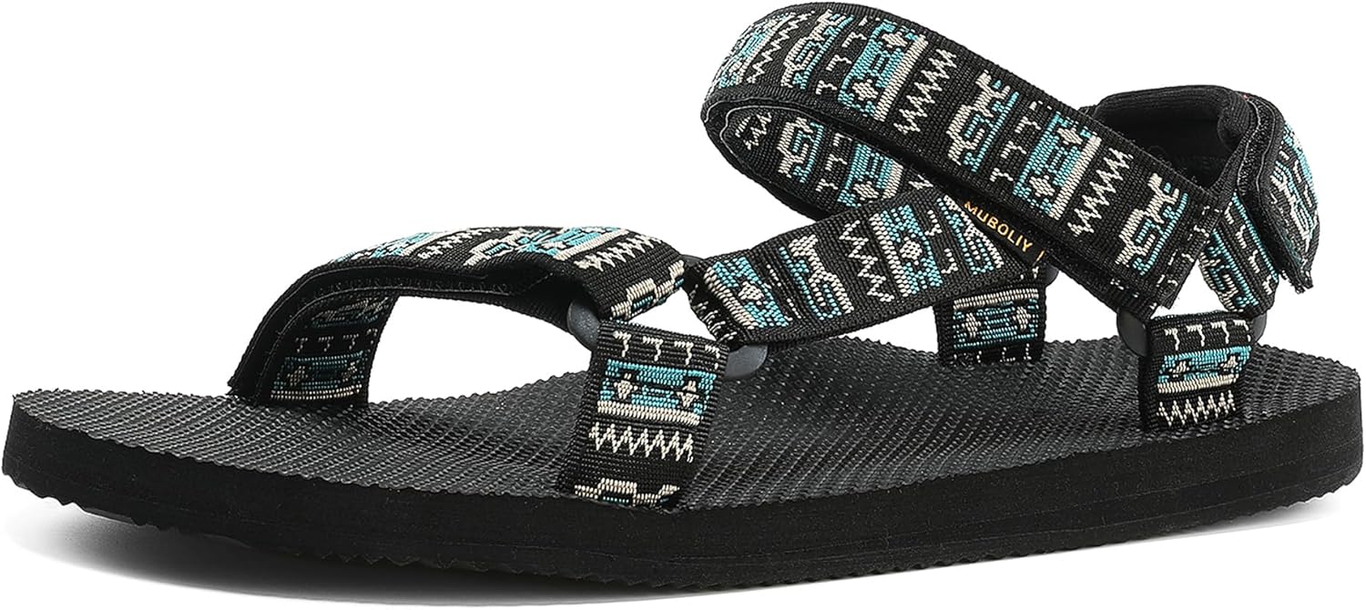 Men's Original Mesh Graphic Print Flat Sandals with Arch Support, Adjustable Hook & Loop Strap, Open Toe, Casual, Outdoor, Walking