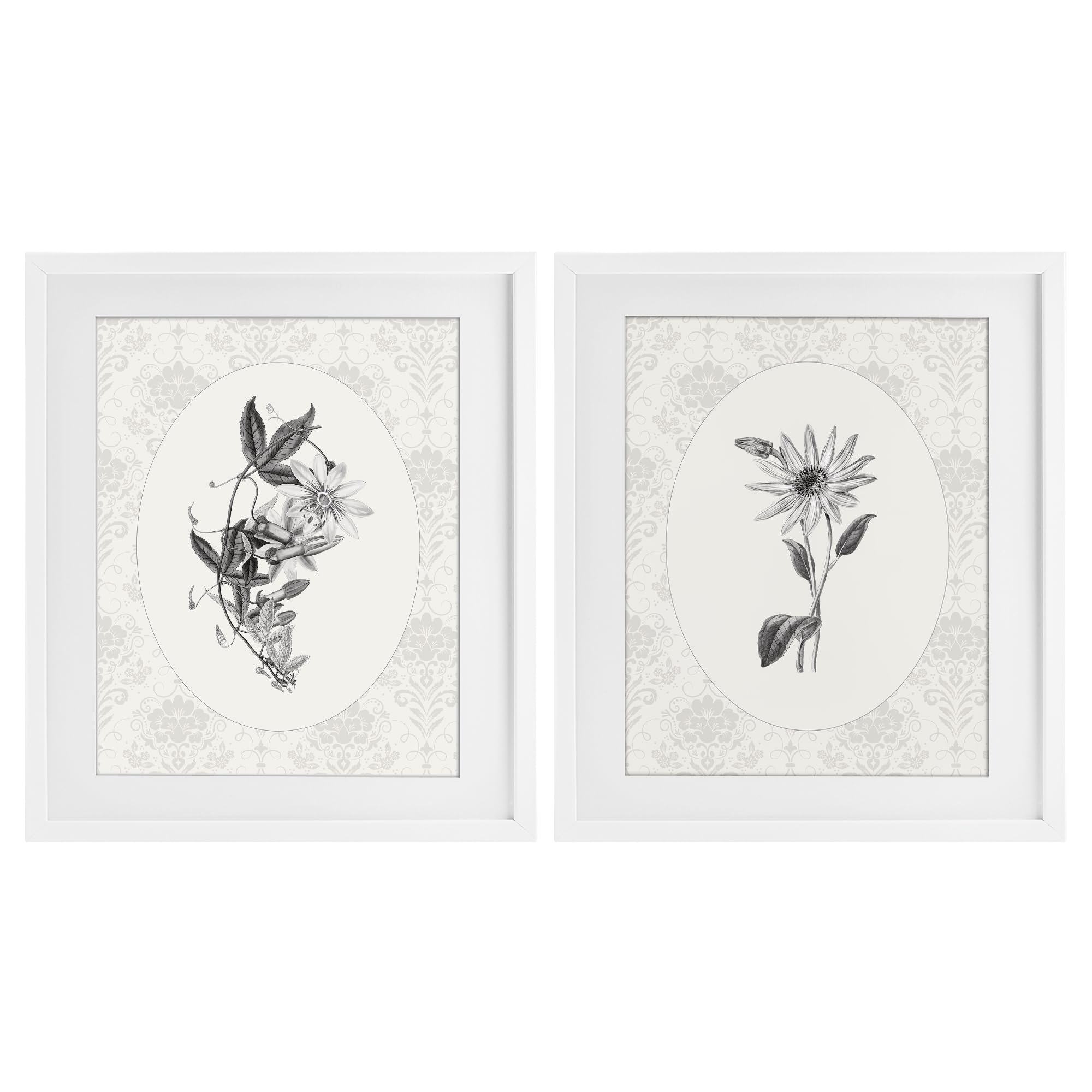 Stupell Industries 'Vintage Flowers & Lace', 2pc Framed Print Under Glass Set, White, 17 x 21, Ready to Hang Picture Décor, USA Made, By Artist CAD Designs