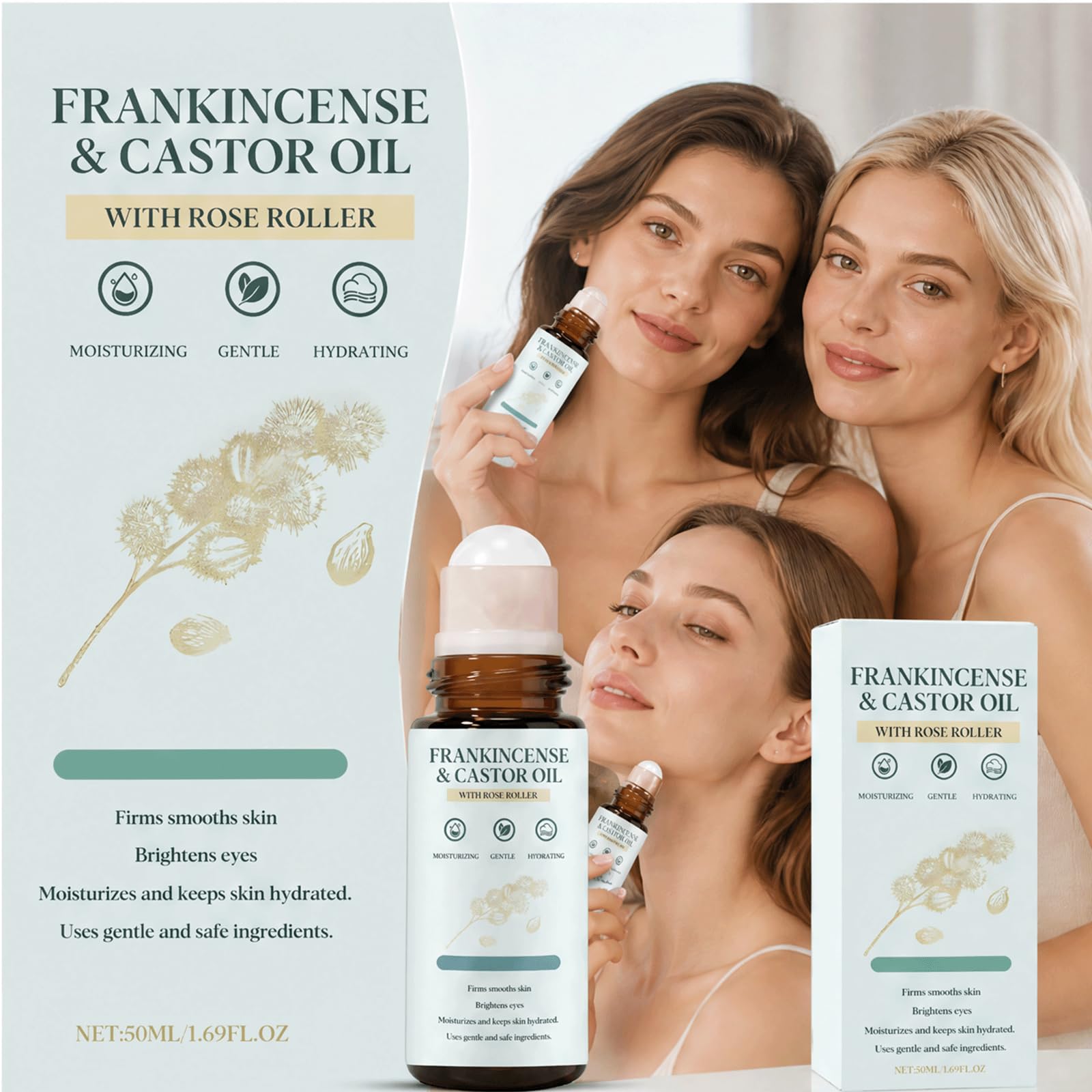 Podróż Organiczny olej rycynowy z kadzidła na cienkich liniach, ciemne kręgi - tłoczona na zimno kulka Rizinus Öl Rose Quartz, krepa do skóry i włosów (6szt)