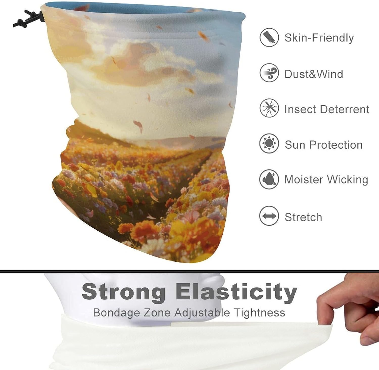 The Wind Carries The Flow of Flowers. Neck Gaiter Face Mask for Men And Women Breathable Dustproof Face Cover Scarf for Outdoor Sports Sun Protection Bandana for Fishing Hiking