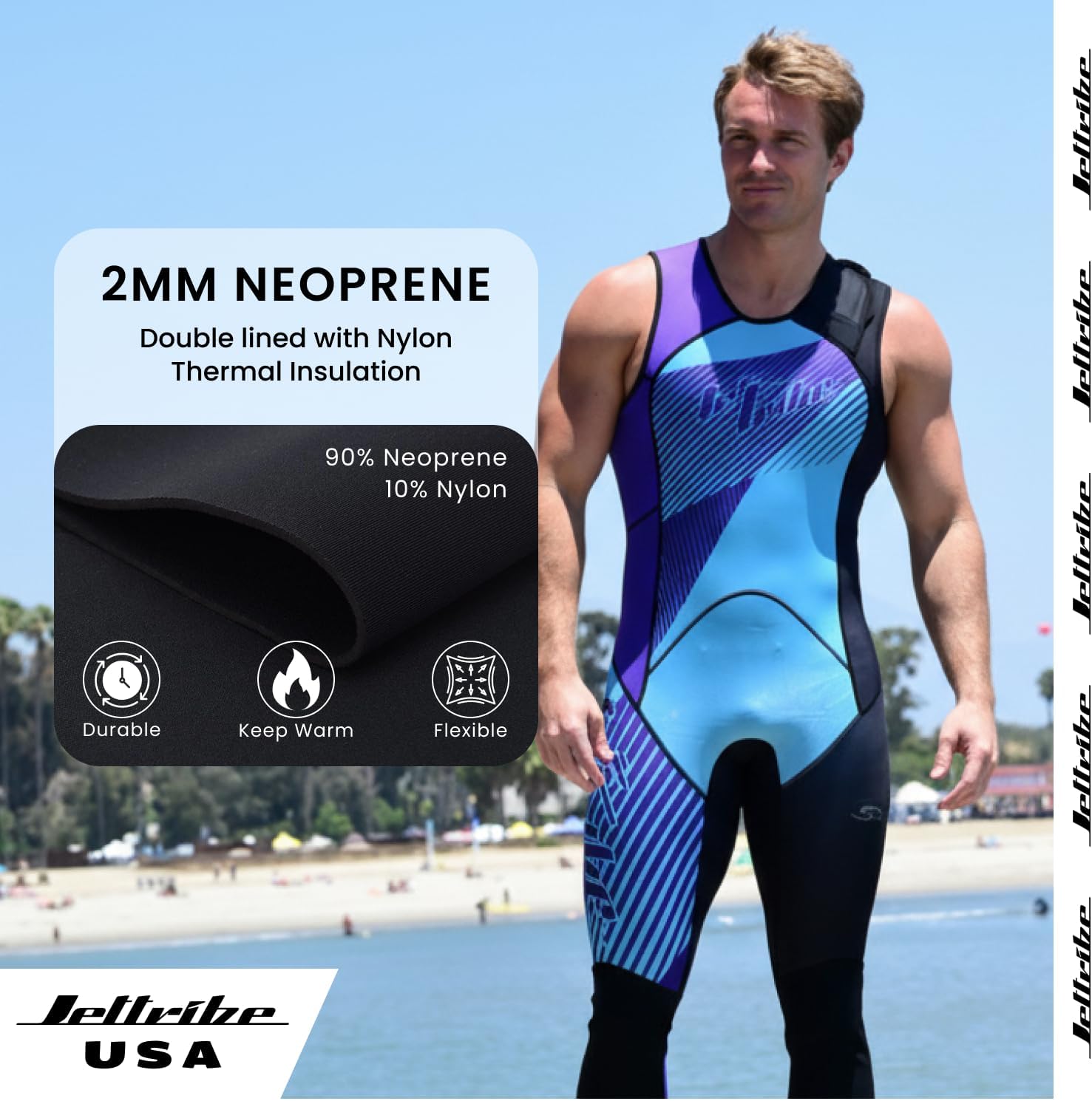 Neoprene Jet Ski Wetsuit | Jettribe Hyper Series | 2 Piece Set | 2.5mm Sleeveless John & Jacket | Reinforced Knee Panels