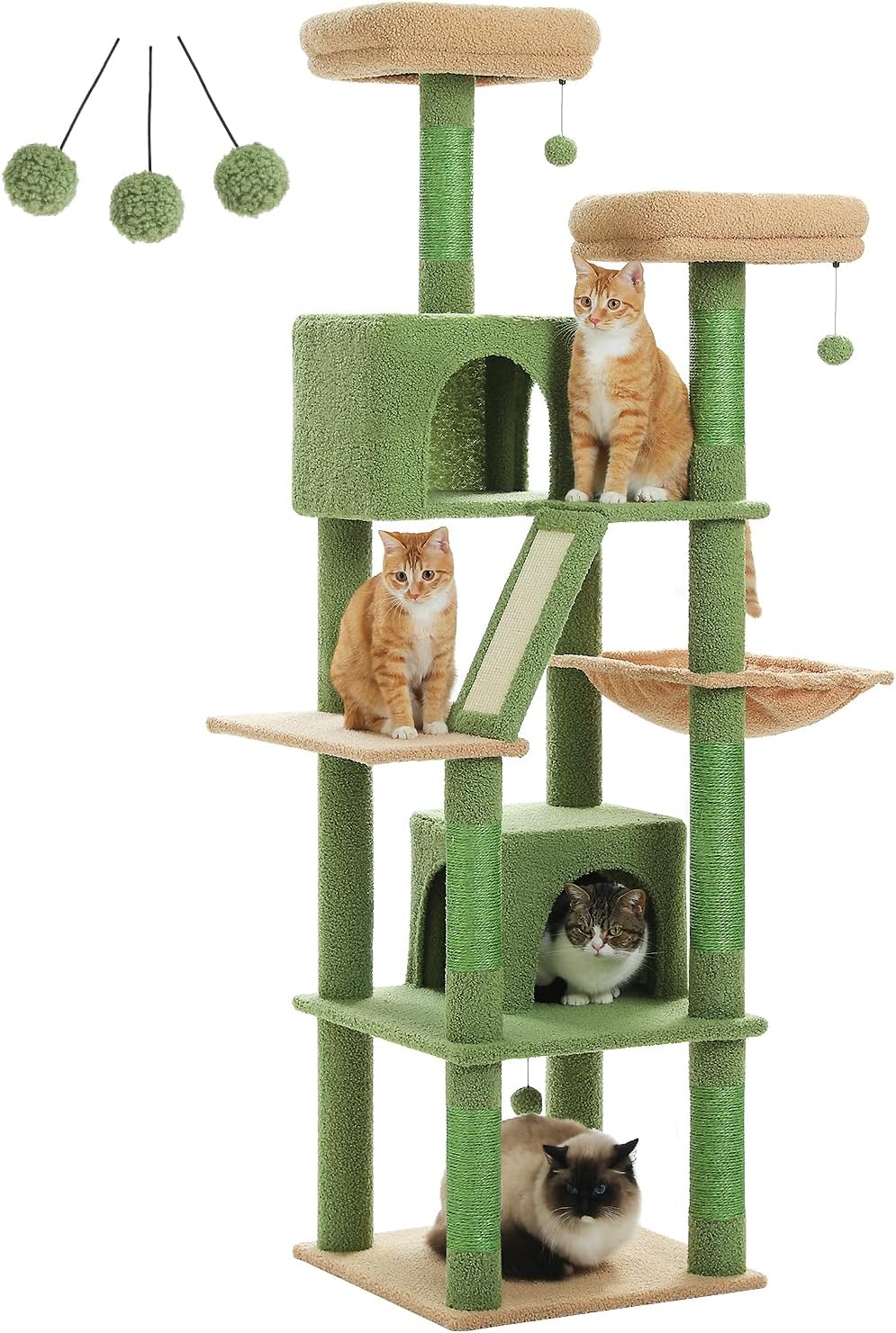 Assembled PETEPELA 71-inch Multi-Level Cat Tree with cats