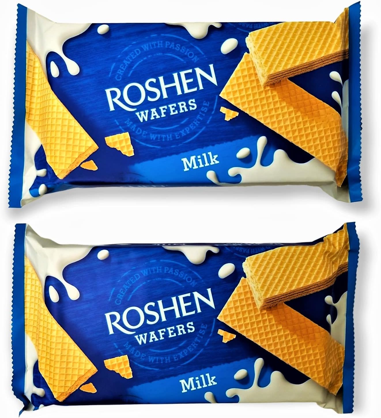 Roshen Crispy Flavorful Wafers with Milky Filling, 7.62oz/216 grams, Pack of 2