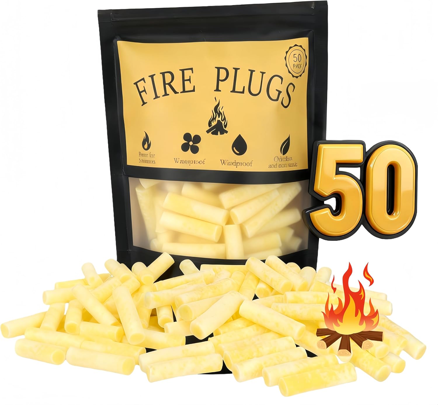50 Pack-Fire Plugs, Weatherproof Fire Starters for Emergencies, Survival,Campfires,Charcoal Grill, Long Burn Time,Fire Pits-Non-Toxic 50 Pack-Fire Plugs, Weatherproof Fire Starters for Emergencies, Survival,Campfires,Charcoal Grill, Long Burn Time,Fire Pits-Non-Toxic
