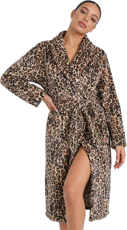 HEARTNICE Batas de forro polar para mujer, albornoz largo de felpa suave, batas de kimono gruesas para mujer, abrigo cálido para casa