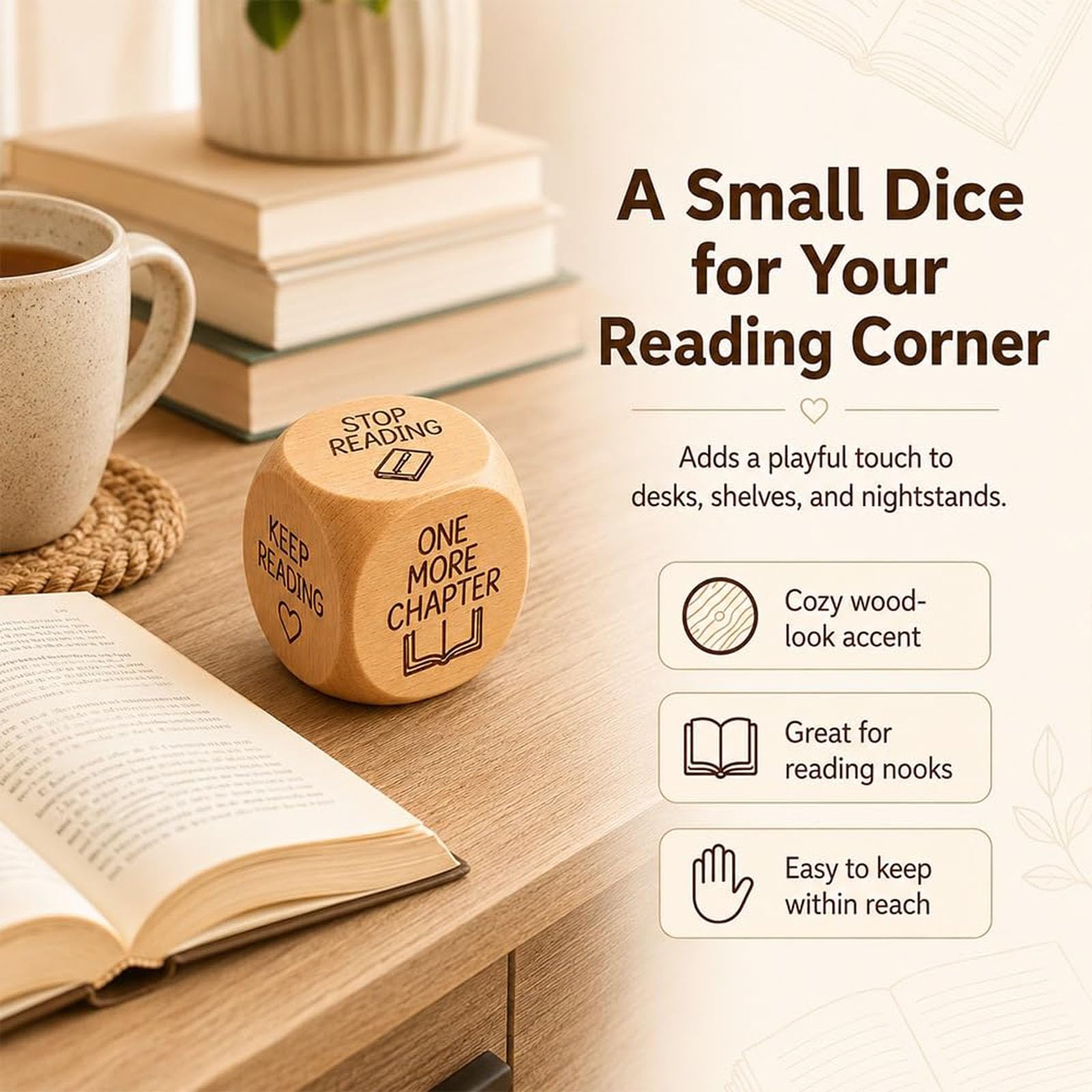 Dados de decisión de Lectura de Madera, Dados de 6 Caras, Cubo de decisión de Lectura de Madera para Amantes de los Libros, Regalos de ratón de Biblioteca (8pcs)
