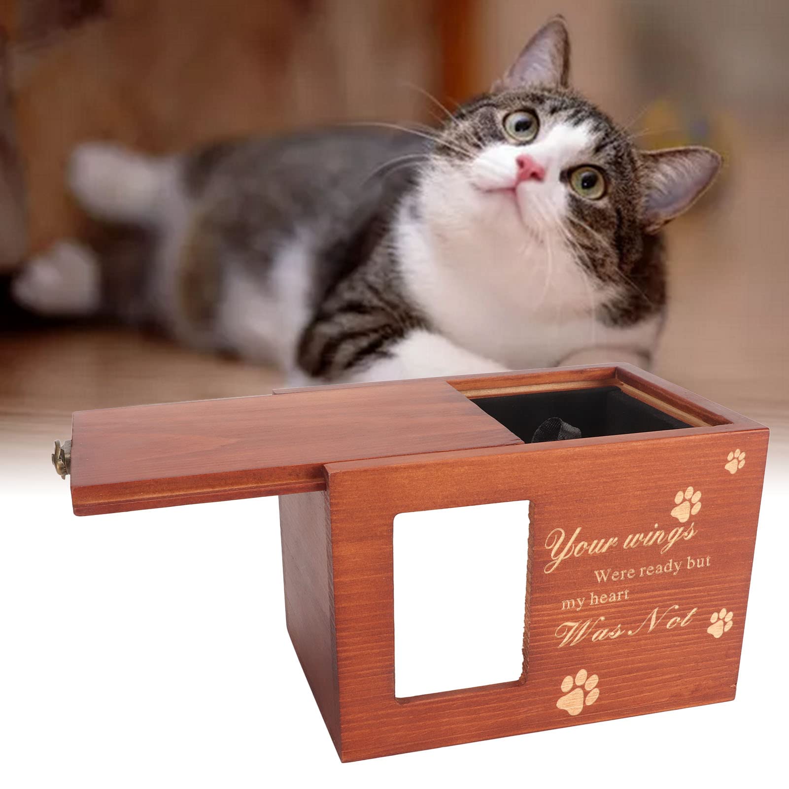 Urnas para mascotas, recuerdo para perros, urnas para mascotas, caja de urna de madera para mascotas con marco de fotos, ataúd de cenizas de madera para mascotas con patrón de pata tallada